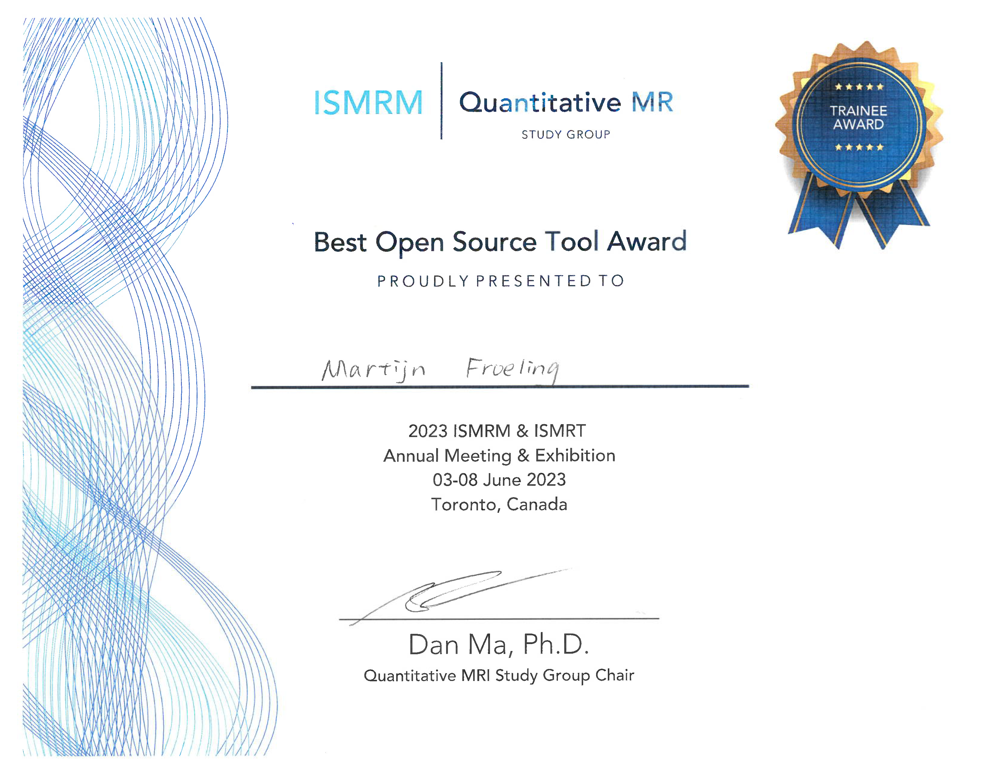 Best Open Source Tool Award for quantitative MRI